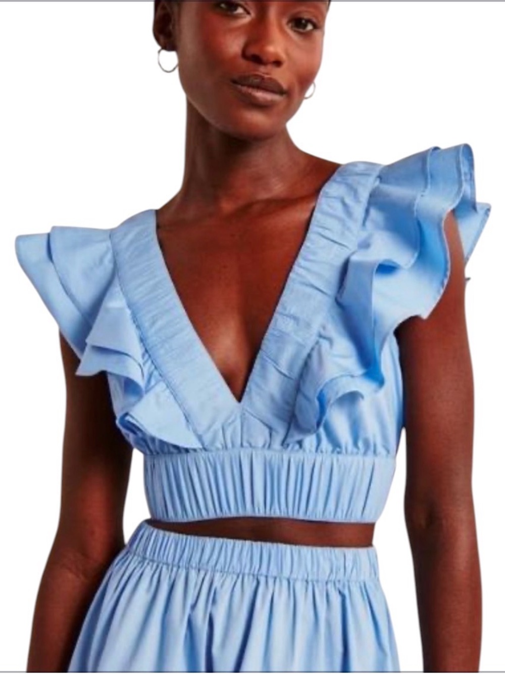 Abercrombie & Fitch Sky Blue Ruffle V-Neck Crop Top